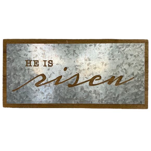 NWOT He is Risen Galvanized Wood Sign 11"x5"x1.5" - Picture 1 of 2